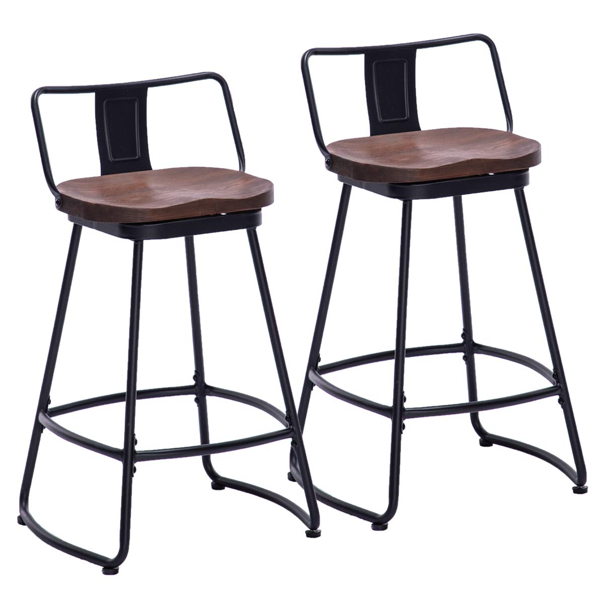 Andeworld 24" Bar Stools Set of 2 Swivel Counter Height Stools with Backrests Indurstrial Metal Bar Stools