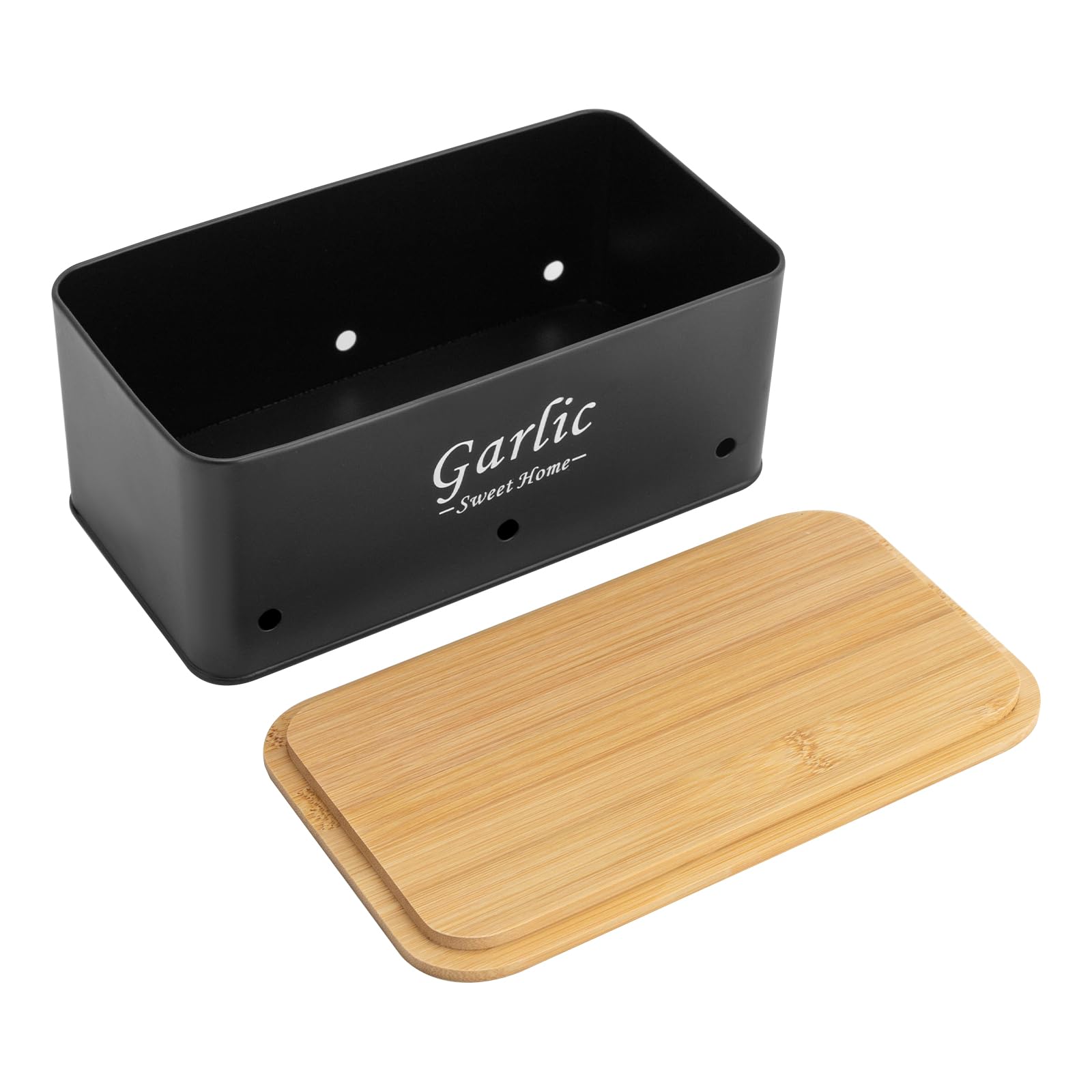 Zestaw 3 pojemników do przechowywania warzyw, ziemniaków, cebuli, czosnku, bambusa, pokrywki, stal węglowa, otwory wentylacyjne, możliwość układania w stos, 33 x 18 x 15 cm, pojemnik do przechowywania