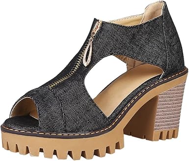 Amazon.com: Sandalias de tacón alto para mujer, transpirables, con abertura  en la boca de pescado, zapatos casuales de plataforma con cremallera :  Ropa, Zapatos y Joyería