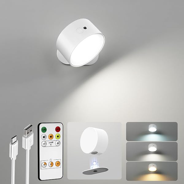 LED Wall Sconces, Rechargeable Wall Lights, White, 1 Pack