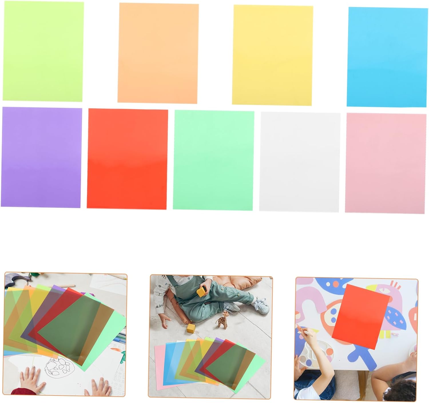 BEBEMOKO 18sheets Colorful Cellophane Sheets for Diy Crafts of Translucent Papers Rainbow Colors for Creative Projects Boy Girl Activities and Holiday Decorations
