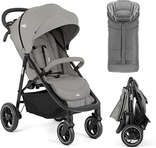 Joie Litetrax Set de Carrito Bebé con Saco Térmico | Silla de Paseo Ligera y Compacta con Suspensión Flex - Plegable con una Mano - Capota UV 50+ - Ruedas Antipinchazos - Pebble