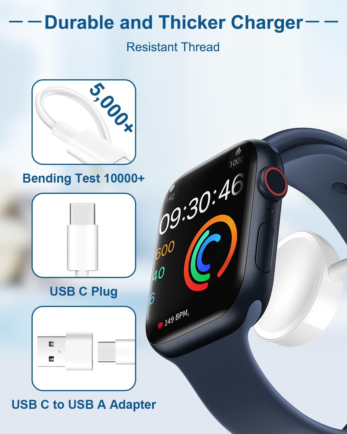 Магнитное зарядное устройство для Apple Watch с кабелем, быстрая беспроводная зарядка 2M, совместимо с Apple Watch Series 11/10/9/8/7/6/5/4/3/2/SE/Ultra, 1 шт.