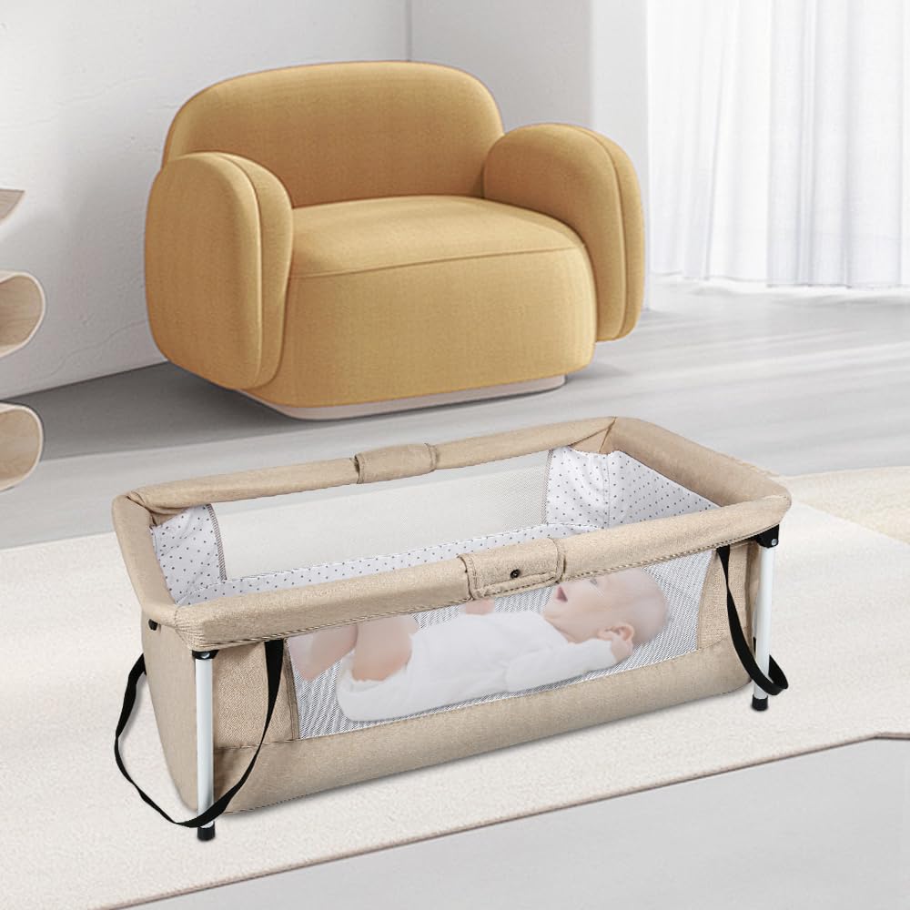 OHMG Lettino da viaggio pieghevole con zanzariera, materasso e giocattolo, lettino traspirante per interni ed esterni, lettino nomade per bambini, culla in vimini