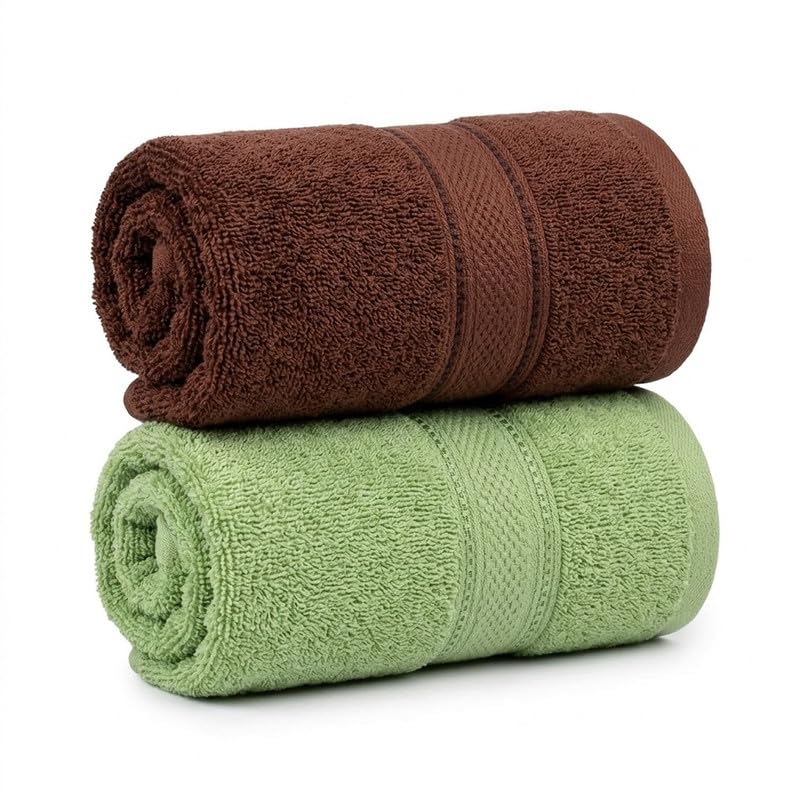 Image of TowelWala Premium Hand Towel 550 GSM Soft Absorbent Quick Dry (Brown /Green) | Premium 550 GSM cotton with woven border-quick drying and perfect for bathroom, kitchen, gym, and travel.