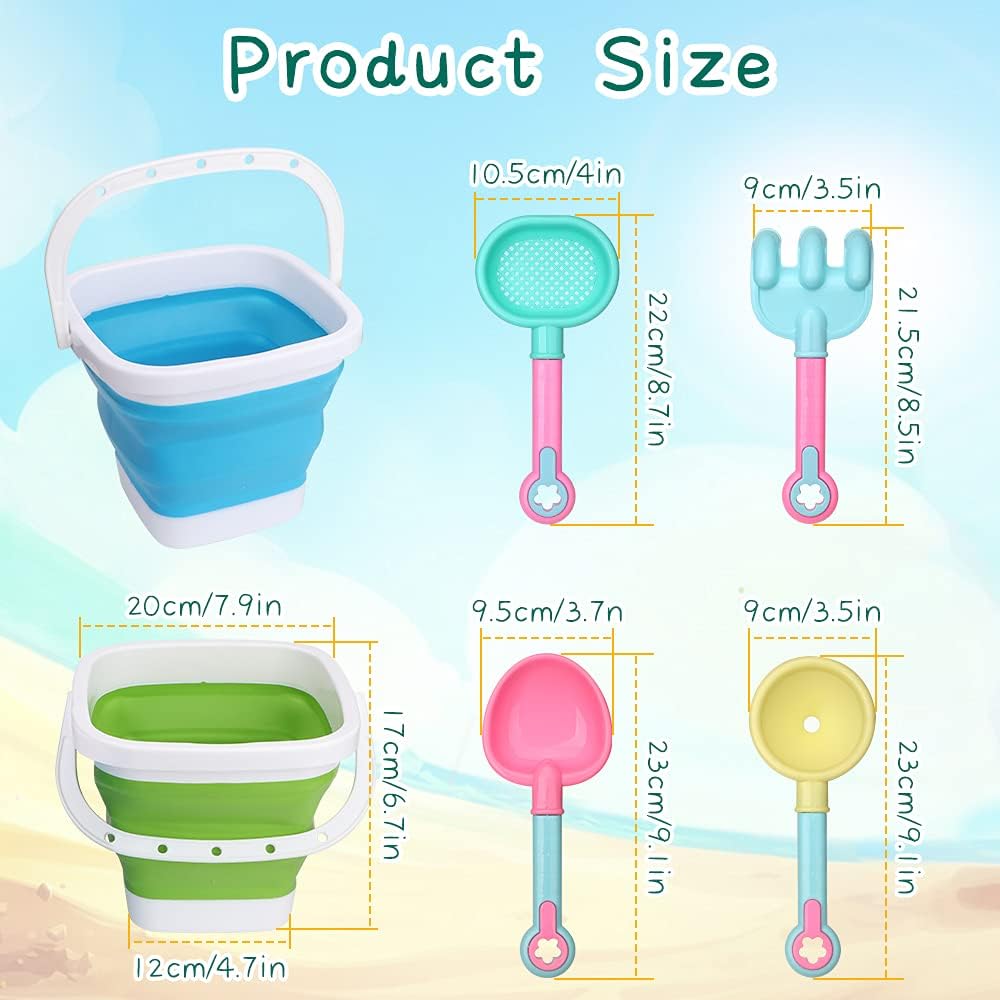 Jumbo Folding Foldable Sand Beach Buckets Toys Set Large Sand 3L Collapssible Buckets With Beach Shovels Kit Garden Tool Set for Kids Adults Camping, Travelling, Fishing,Car Washing,Summer Fun : Toys & Games