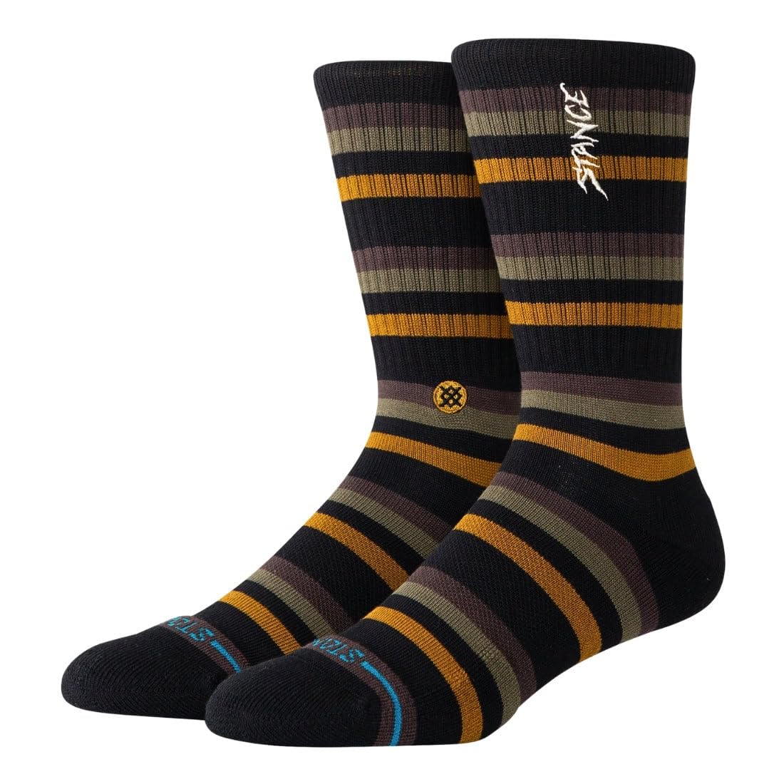 Stance Slipping Crew Socks Black Multi Striped Patterned Calf Multi