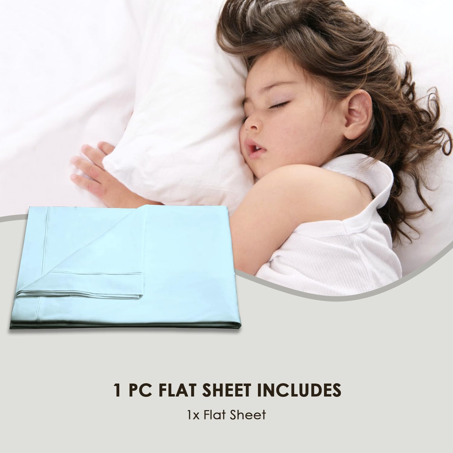 Pizuna Pure Combed Cotton Double Flat Sheet Baby Blue, 600 Thread Count Long Staple Brushed Cotton Flat Sheets Double - Image 4