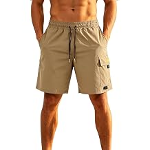 ADHOWBEW Men's Elastic Waist Cargo Shorts with Pockets, Quick Dry Lightweight Hiking Shorts, Relaxed Fit Outdoor Casual