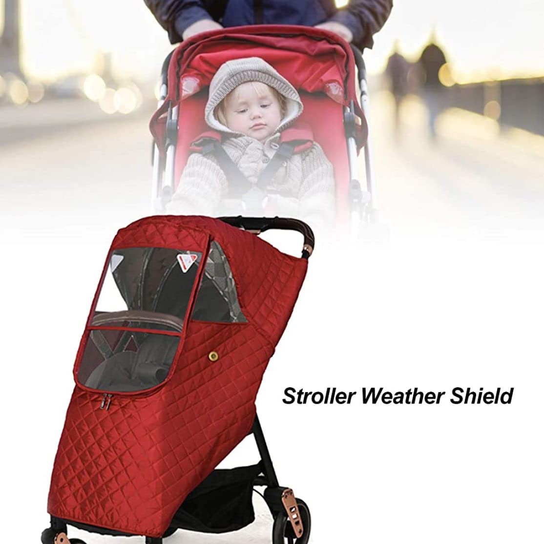 Winter Baby Stroller Cover, Universal Stroller Windshield Rain Cover to Keep Warm in Winter, Baby Travel Weather Shield Stroller Cover for Pushchair (red) Rain Wind Covers