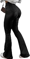 Avanova Women's Faux Leather Butt Lifting Leggings - High Waist Sexy Flare Bell Bottom Pants
