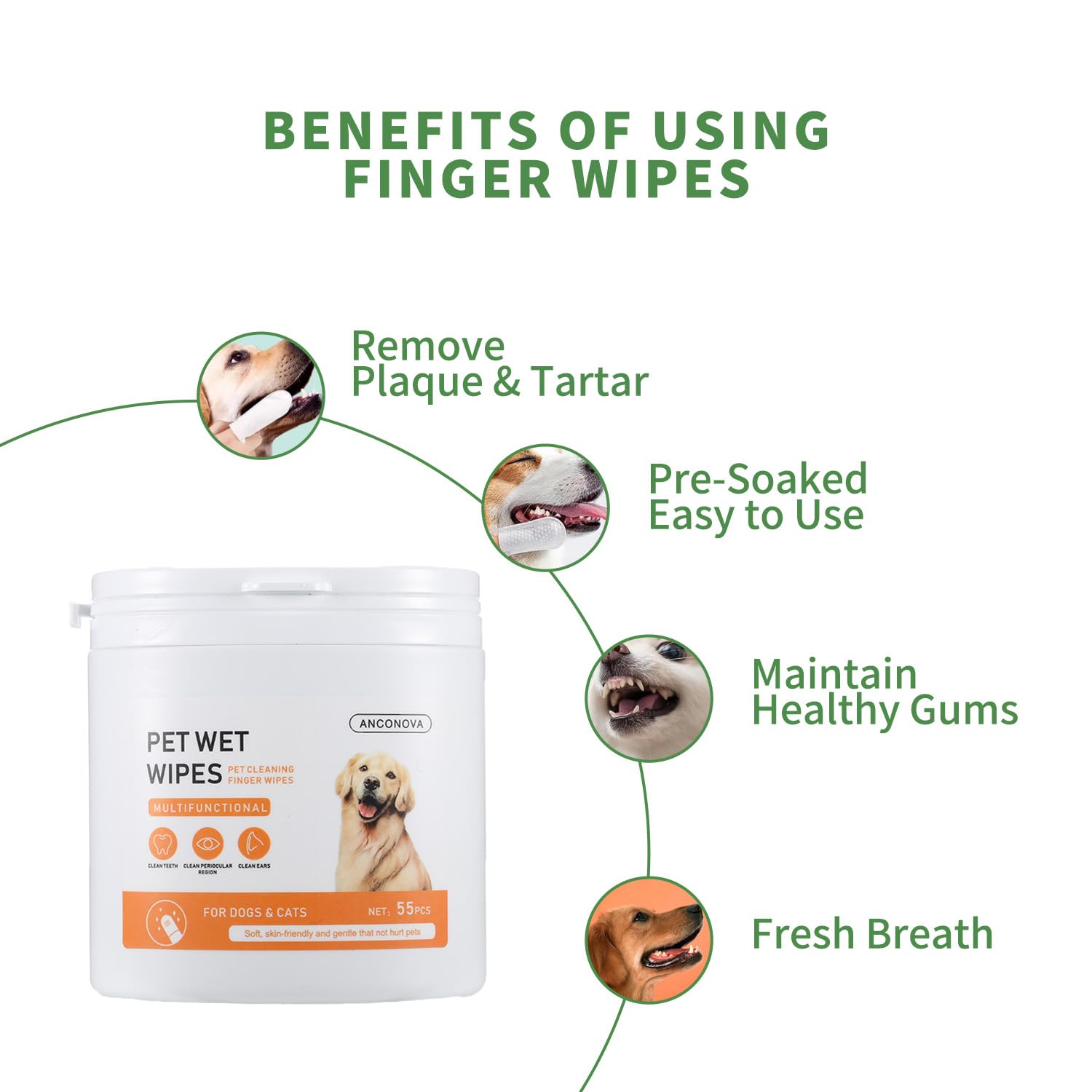 Pet Teeth Disposable Gentle Cleaning Wipes Multifunctional, Finger Toothbrush for Dogs & Cats Bad Breath Eliminator Removing Plaque & Tartar Buildup No-Rinse Gum Care Pet Wipes 55 - image 4