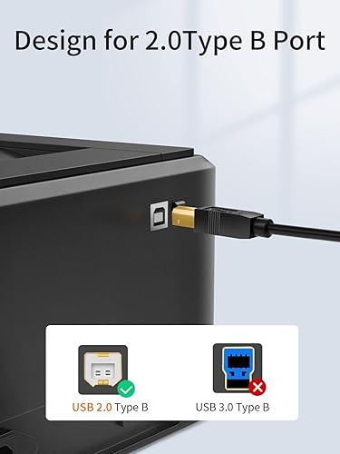 Vista 12 de CableCreation Cable de impresora USB B a USB C de 6.6 pies/paquete de 2 unidades, cable de impresora USB-C a B para MacBook Pro, Air, cable MIDI