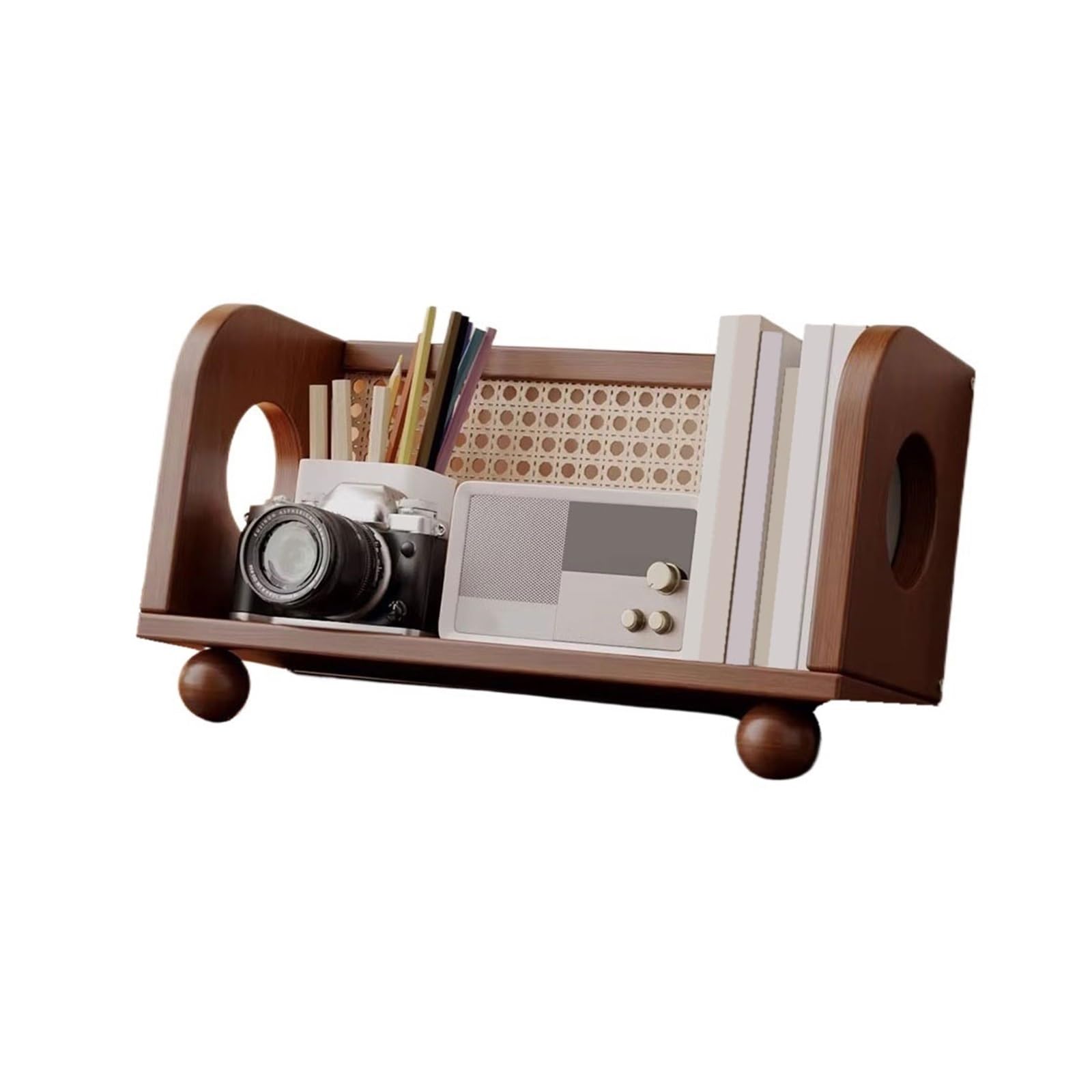 Cenz-888 Portable Bookshelf Home Chinese Retro Plastic Wood Bookshelf Rattan Desktop Storage Shelf Storage Rack