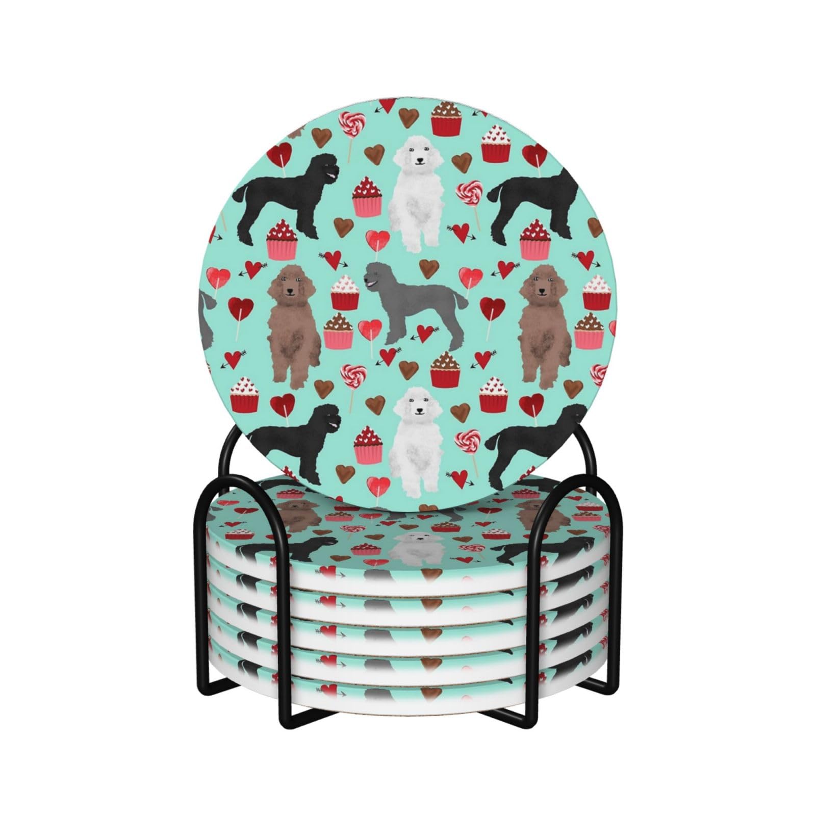 Set di 6 sottobicchieri in ceramica con stampa di barboncini - accessori eleganti per la cucina e la casa
