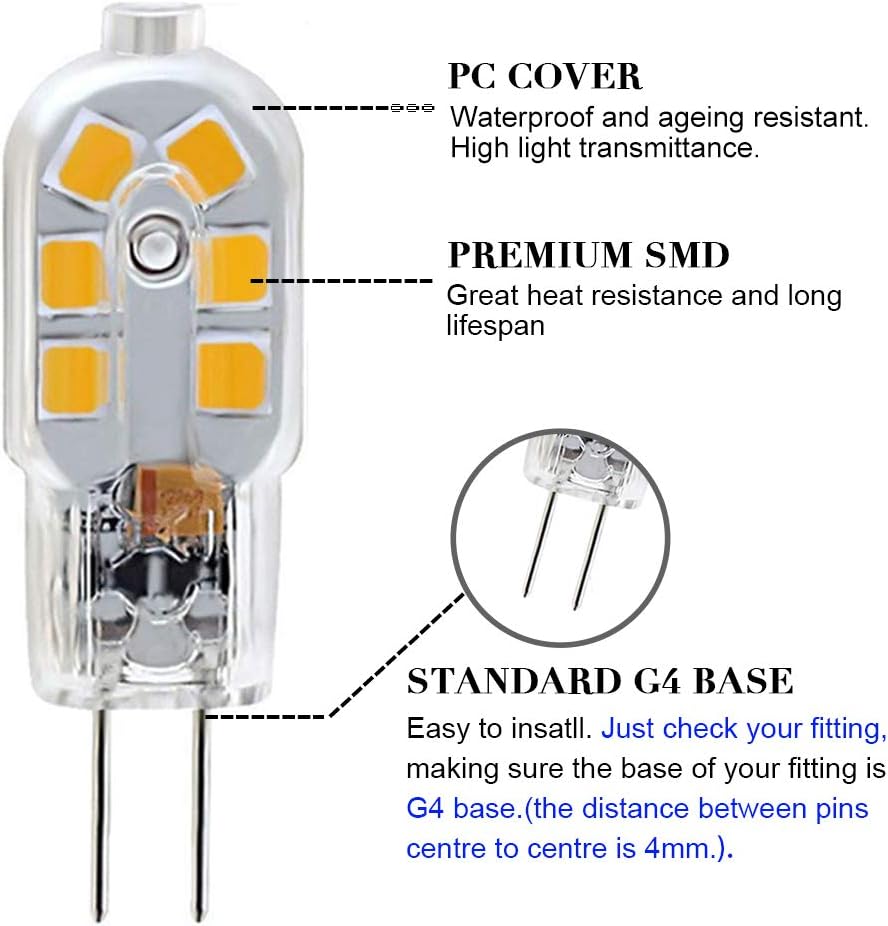 Weekly Top Sale SumVibe G4 LED Bulb, 20W Halogen Bulb Replacement, 2 Watt G4 Bulbs Bi-Pin Base, AC/DC 12 Volt Daylight White 6000K, Non-Dimmable, 10-Pack Best Promo SumVibe G4 LED Bulb, 20W Halogen Bulb Replacement, 2 Watt G4 Bulbs Bi-Pin Base, AC/DC 12 Volt Daylight White 6000K, Non-Dimmable, 10-Pack