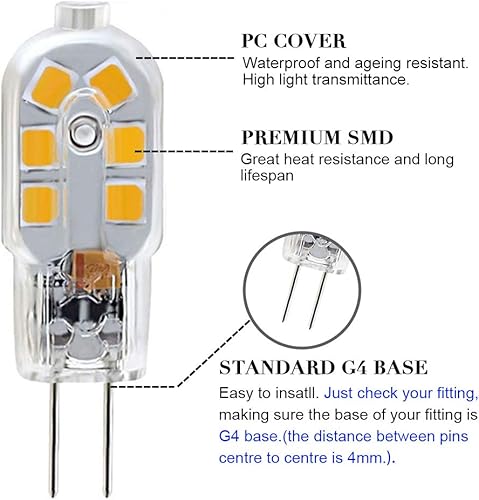 Miniatura 3 de SumVibe Bombilla LED G4, reemplazo de bombilla halógena de 20 W, base de dos pines G4 de 2 W, ACDC 12 voltios luz blanca diurna 6000 K, no