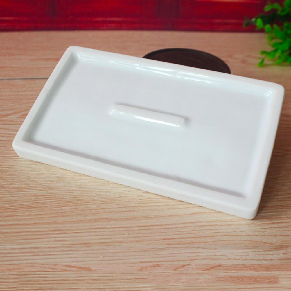 Watercolor Palette Tray 10-Well Rectangular Shape Porcelain Leak Proof Ceramic Painting Palette for Painters Students or Art (White)