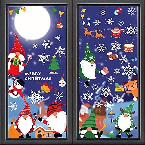 MIRFURT NoëL Autocollants Fenetre,15 Feuilles PVC Réutilisable Fenêtres NoëL Décoration Stickers DIY Noël Stickers Mignon Nain, Noël Sticker Sapin Autocollants de Fenêtre pour Fenêtres Decor Cover