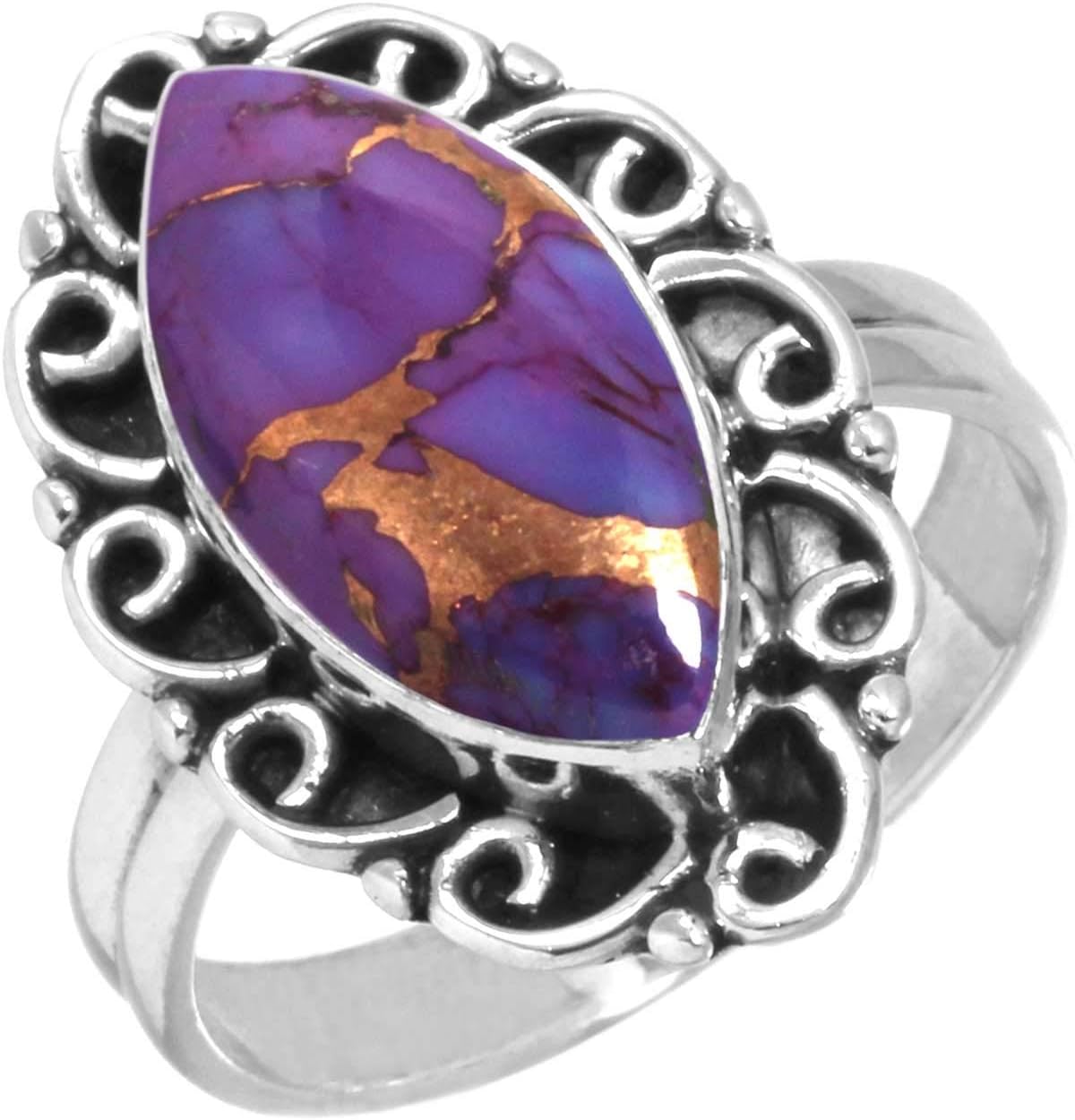 Handmade Genuine 925 Sterling Silver Ring Natural Gemstone Lapis, Onyx, Moonstone, Crystal Marquise Boho Jewelry For Women