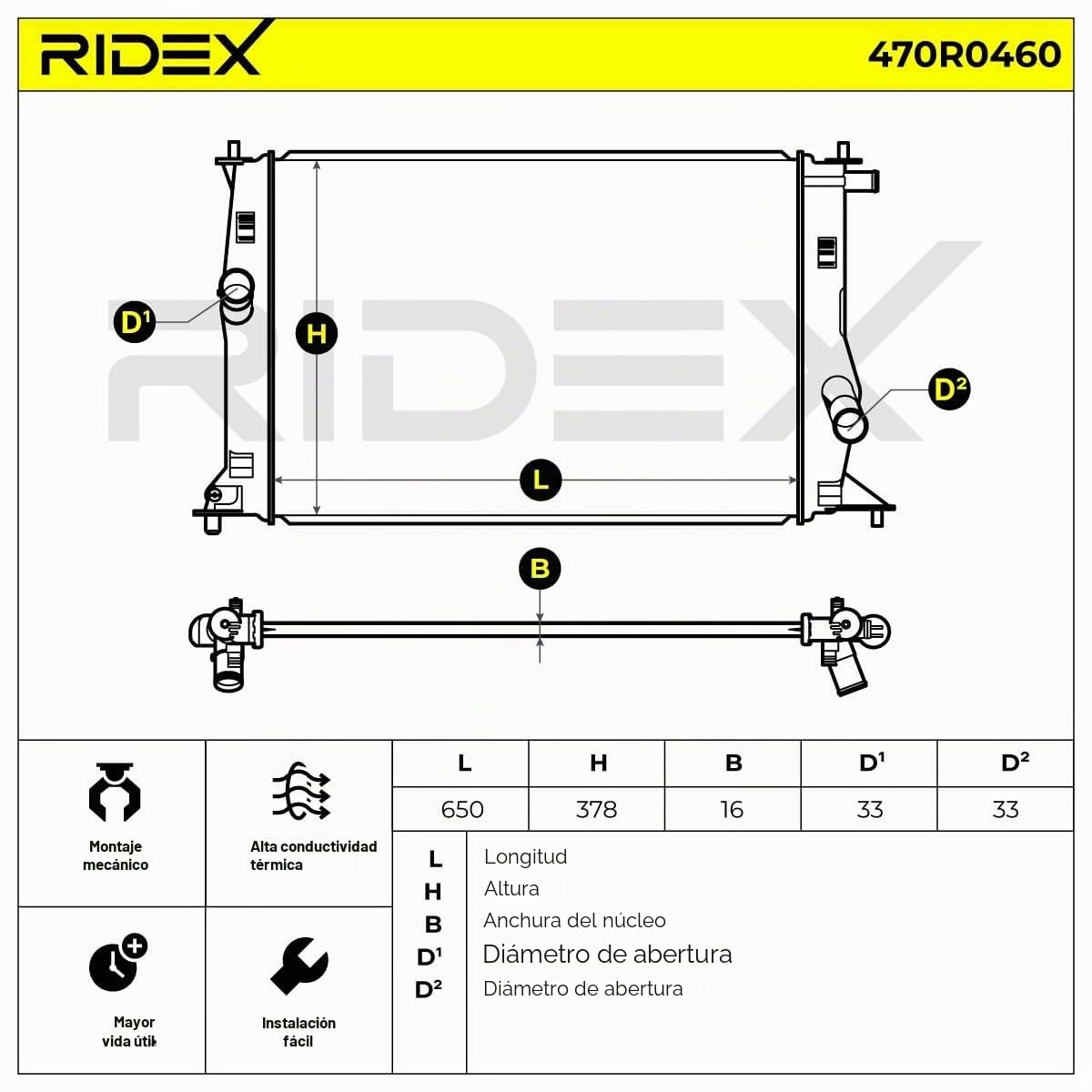 RIDEX 470R0460 Radiador refrigeración del motor sin bastidor Compatible con MAZDA 5 CR19