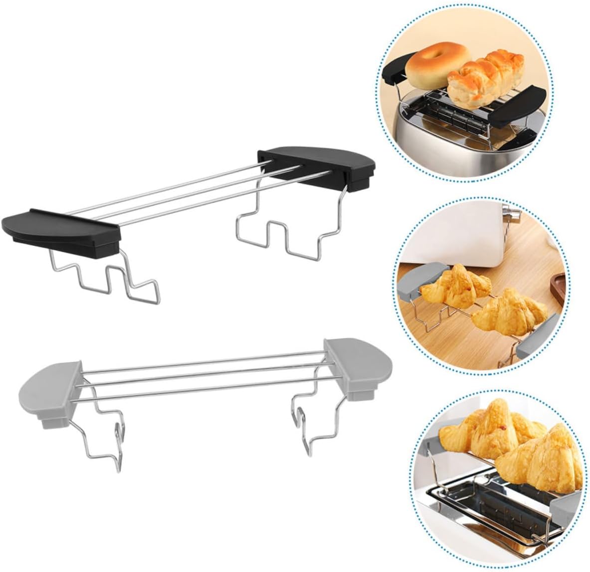 2pcs Stainless Steel Toaster Warming Rack Multi-slice Bread Rack Holder for Toasting and Heating Sandwiches Anti-scald Design Black and Gray