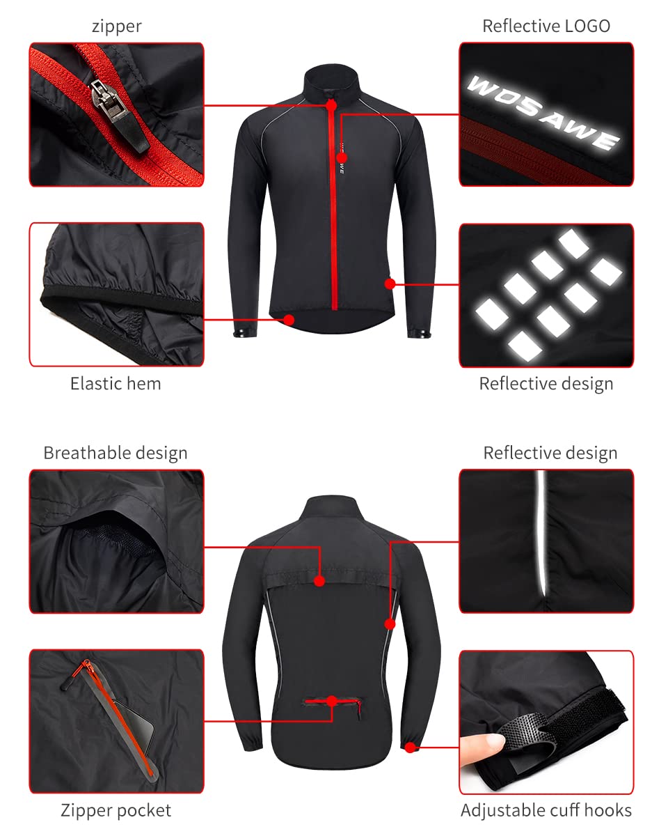 WOSAWE Veste de Cyclisme Ultralégère Respirante Coupe-vent avec Bande Réfléchissante