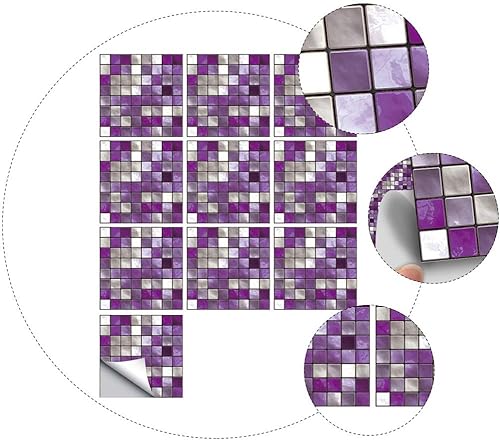 Miniatura 6 de IMIKEYA 10 calcomanías 3D para azulejos de mosaico autoadhesivos, removibles, papel tapiz decorativo de PVC, calcomanías cuadradas para cocina y
