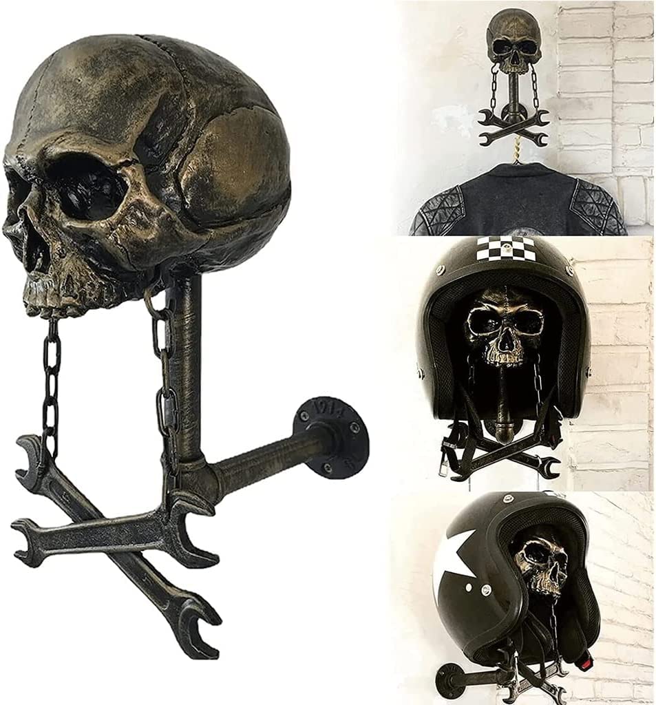 YangHaoDiSY Skull Helmets Stand, Skull Motorcycle Helmets Holder Wall Mount, Resin Crafts Skull Helmet Rack, for Cycling Enthusiast (C)