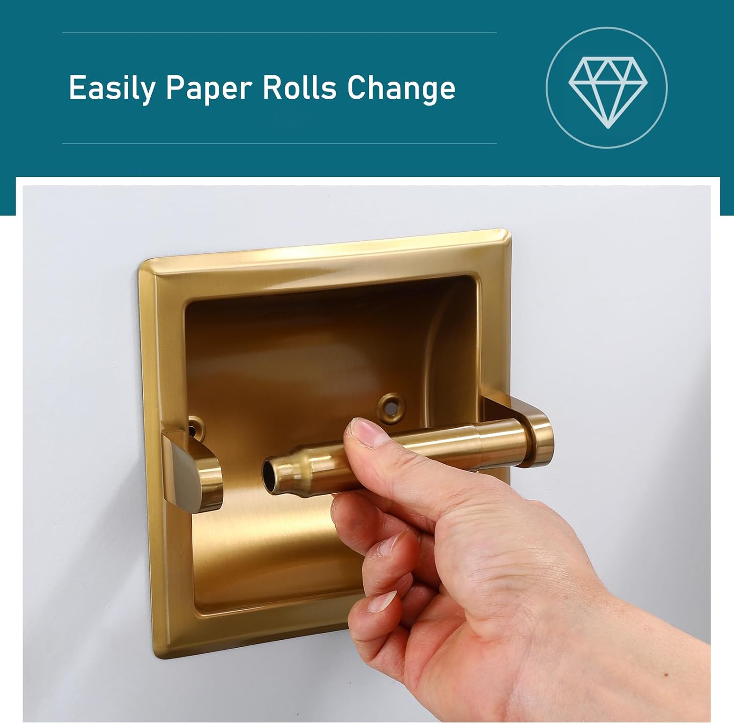 POKIM Recessed Toilet Paper Holder,Stainless Steel in Wall Toilet Paper Roll Holder for Bathroom with Mounting Bracket,Commercial Toilet Tissue Dispensers Wall Mount,Dark Gold