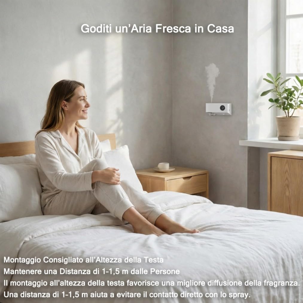 Diffusore di Oli Essenziali 80ml con Sensore di Movimento, Luce Notturna e Timer, Uso da Tavolo o Parete