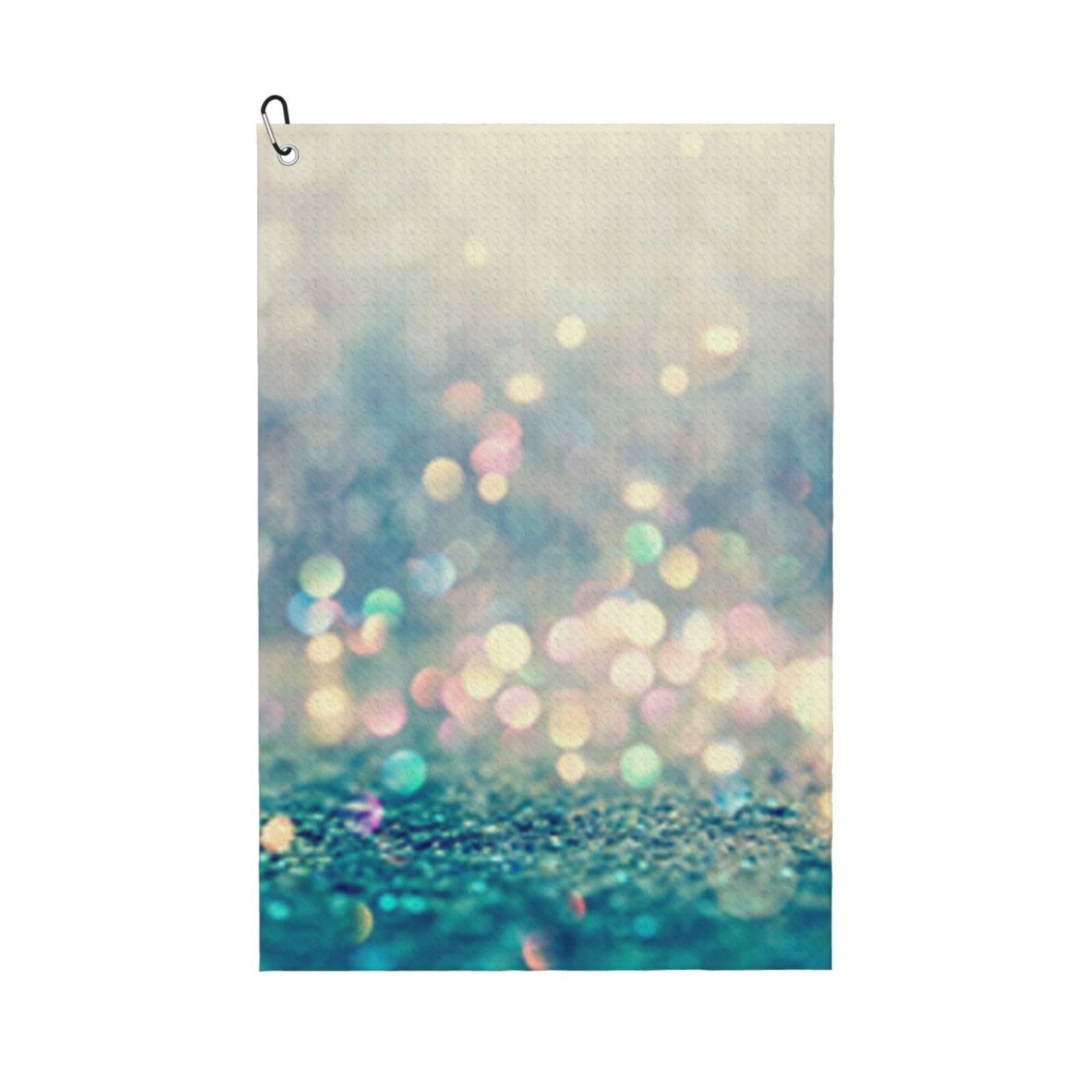 Hnnkloy Blue Golden Bokeh Glitter Polka Dots Glitter, 16x24 in Portable Waffle Golf Towels with Carabiner Clip for Golf Bag