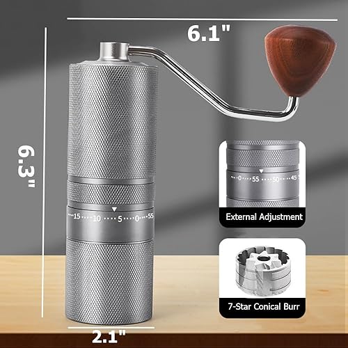 Miniatura 2 de Molinillo de café manual  Rebaba cónica de acero inoxidable de 7 estrellas, ajuste externo de 60 clics, molinillo de rebabas portátil para molinillo
