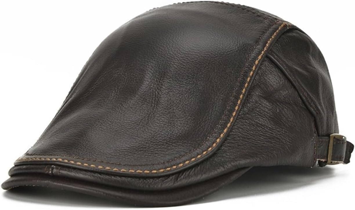Hat Berets Men Real Leather Flat Caps Male Adjustable Coffee Duckbill Hat Autumn Winter Luxury Directors Caps