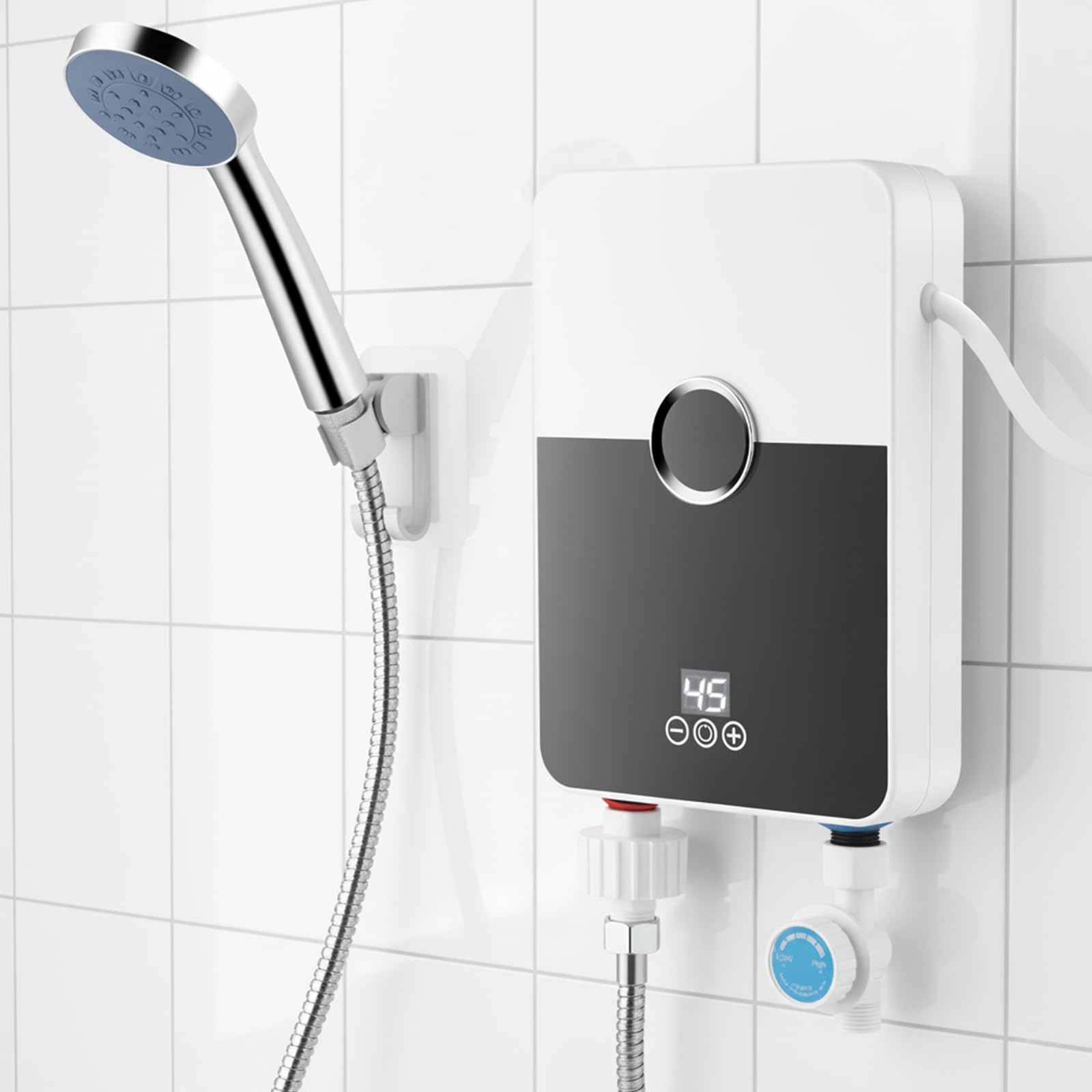 Scaldabagno Istantaneo Elettrico 6000W con Doccetta, Mini Scaldacqua a Cascata con Touchscreen LED per Cucina e Bagno, Classe A, in Acciaio Inox