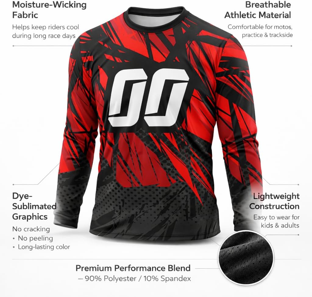 Motocross & BMX Jersey – Personalized Name & Number – Lightweight Breathable Racing Shirt for Men, Women & Youth – 18M to Adult 5XL – Race Collection
