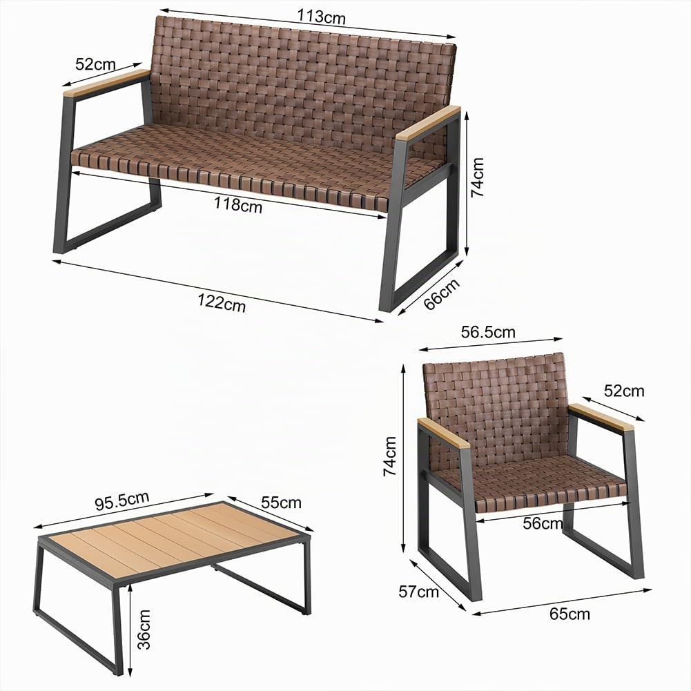 BAKAJI Set Salotto da Giardino in Polyrattan Effetto Simil Pelle con Tavolo, Due Poltrone e Divanetto, Salottino per Esterni, Divano, Sedie e Tavolino Resistente ai Raggi UV Terrazzo (Senza Cuscini)