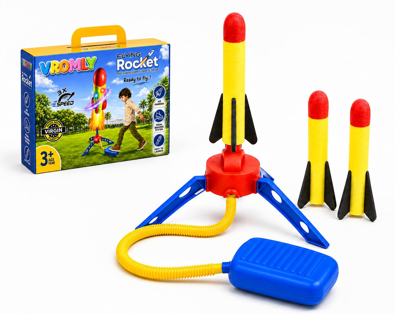 Air Powered Flying Rocket Launcher Toy for Kids - Portable Stomp and Jump Foam Rocket Kit, Fun Outdoor Backyard Lawn Games, Active Travel and Holiday Play Set for Boys and Girls Age 3+-image-39