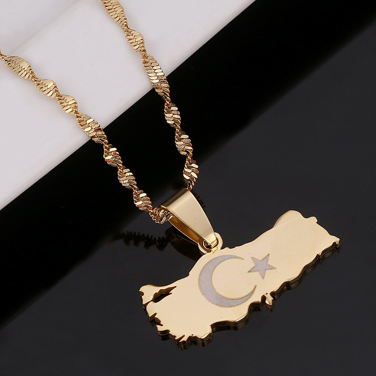 Stainless Steel Turkey Map Pendant Necklace Women Turkish Flag 18K Gold Plated Jewelry - Image 4