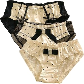 Womens Underwear Cotton Panties Silk Lace Ruffled Cute Kawaii Japanese Underwear 3 Pack