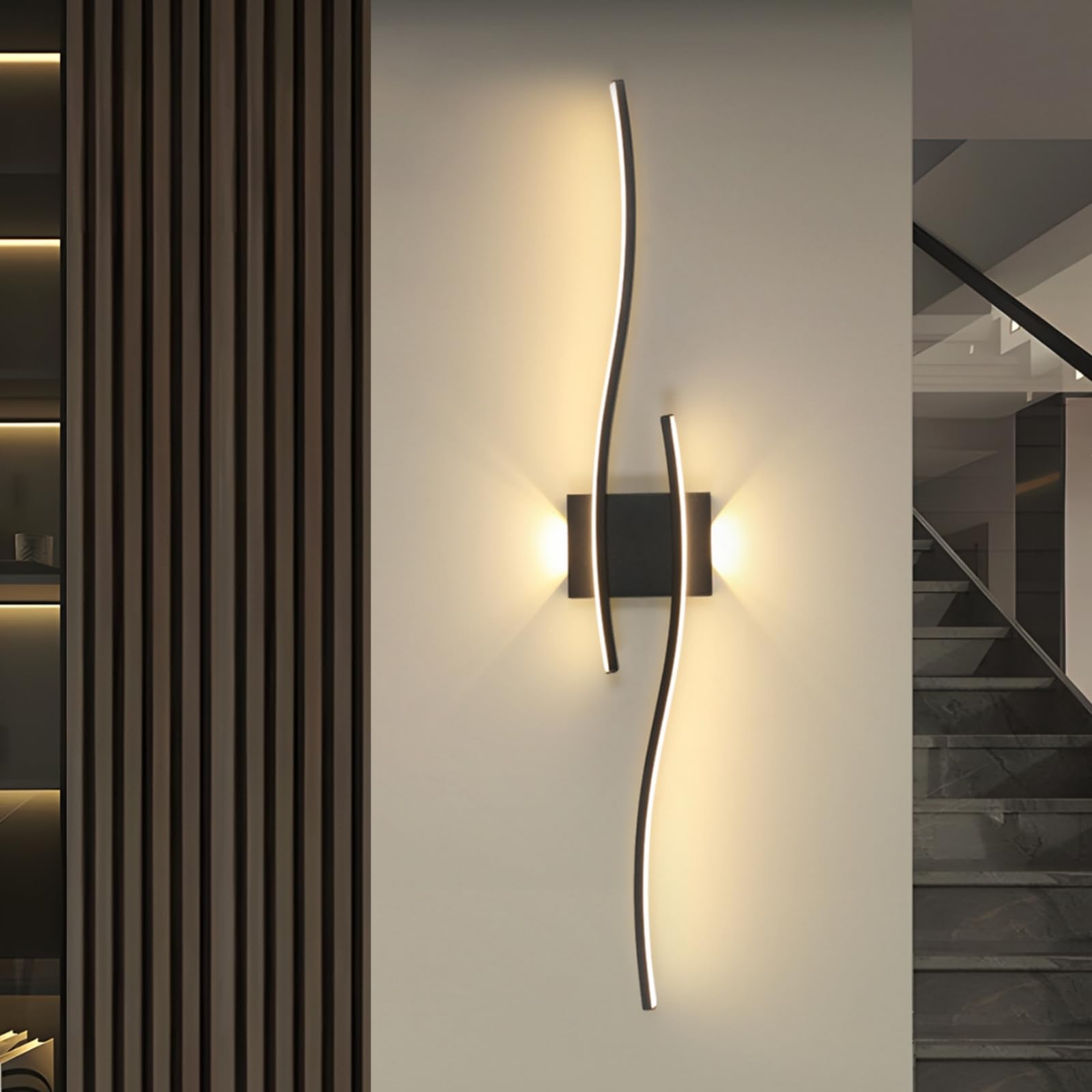 Mckalen Aplique Pared Interior LED Diseño Moderno, 89CM Luz LED de Pared Negro 27W 3037LM, Lámpara de Pared en Aluminio Lineal para Dormitorio Sala de Estar Pasillo, Blanco Cálido 3000K