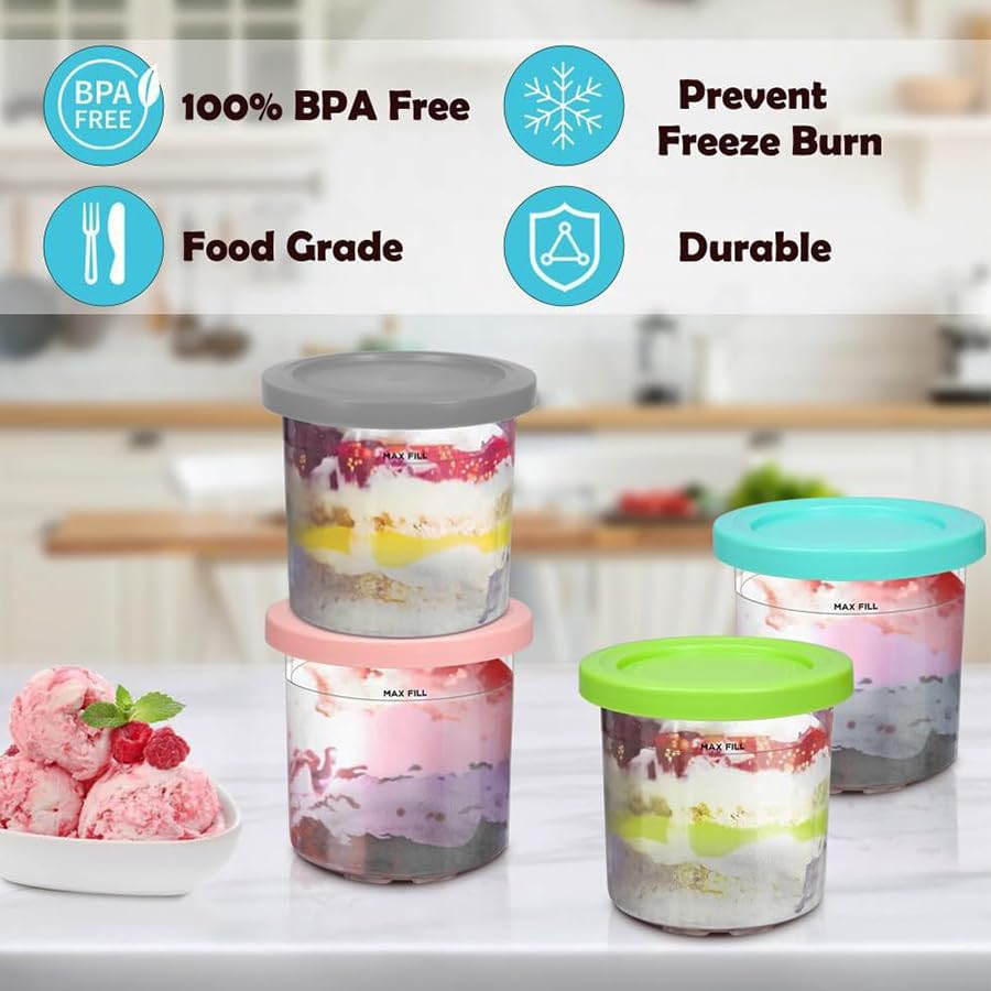 4 Pack Pints and Lids for Ninja Creami NC299AMZ NC300C NC301C