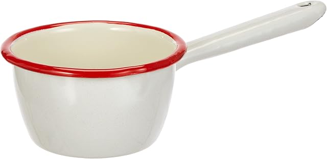 IBILI Saucepan with spout 10 cm of Enamelled Steel in White/red, 20 x 10 x 10 cm