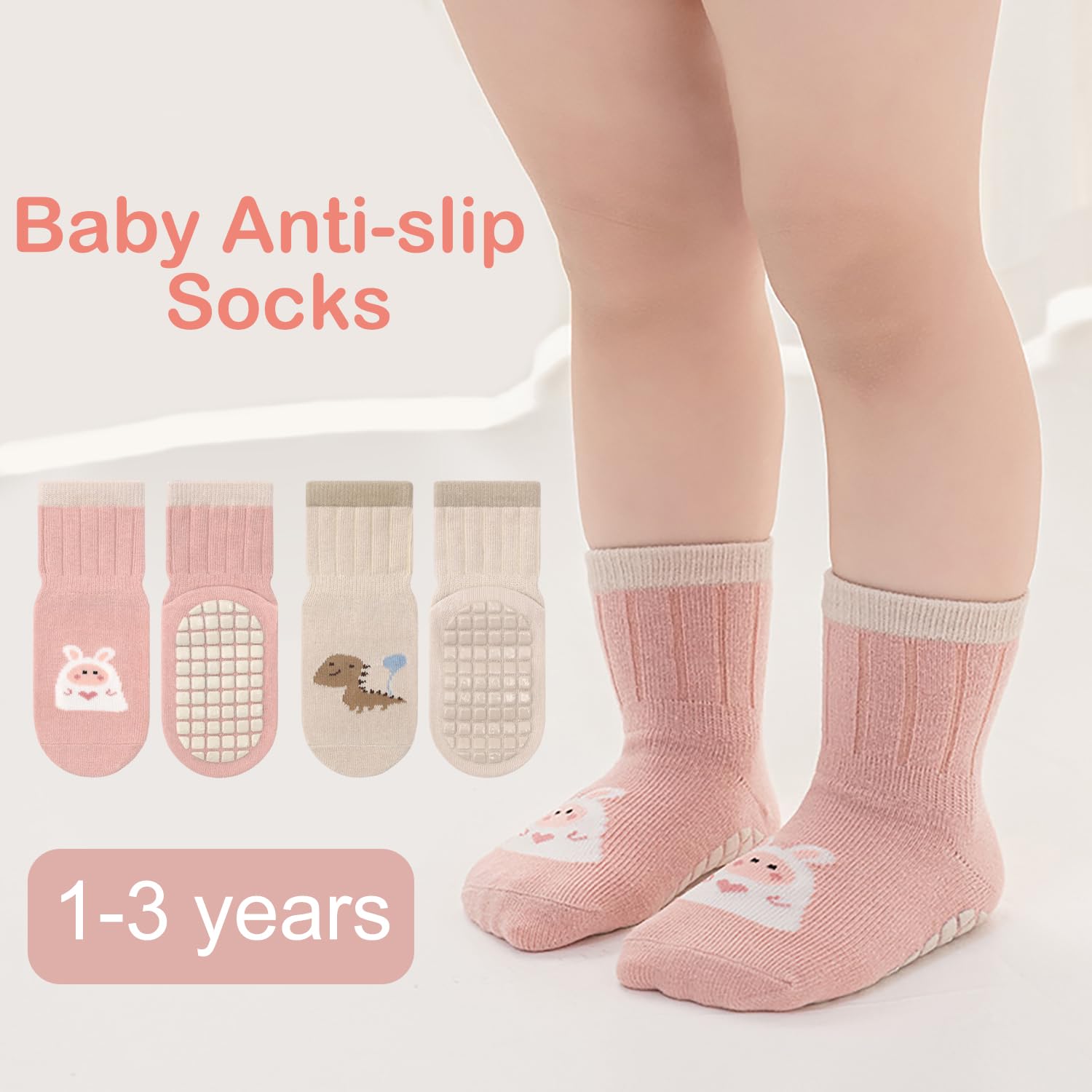Chaussettes Antidérapantes Bébé, Chaussettes Bébé Coton,Convient Aux 1-3ans Garçons Et Aux Filles, 2 Paires