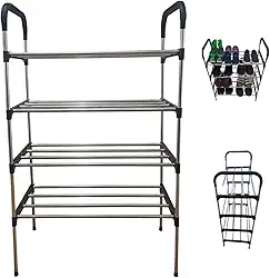 Sapateira Multiuso de Aço Inox – Compacta, Resistente e Ideal para Organizar Calçados no Dia a Dia (4 Andares)