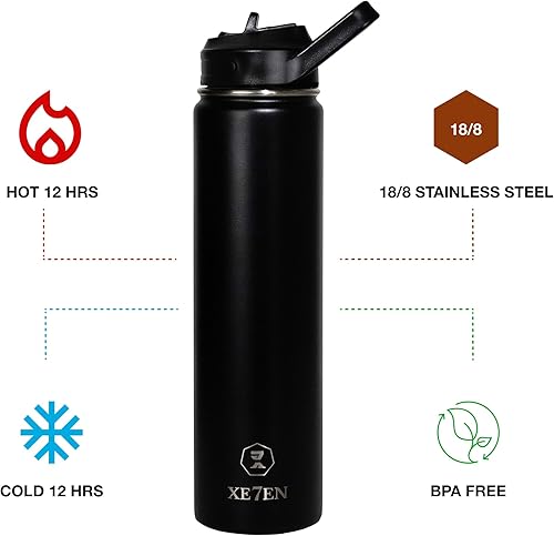 Miniatura 6 de Botella de agua aislada de acero inoxidable para bebidas frías y calientes, frasco al vacío de doble pared con popote y tapa, a prueba de fugas