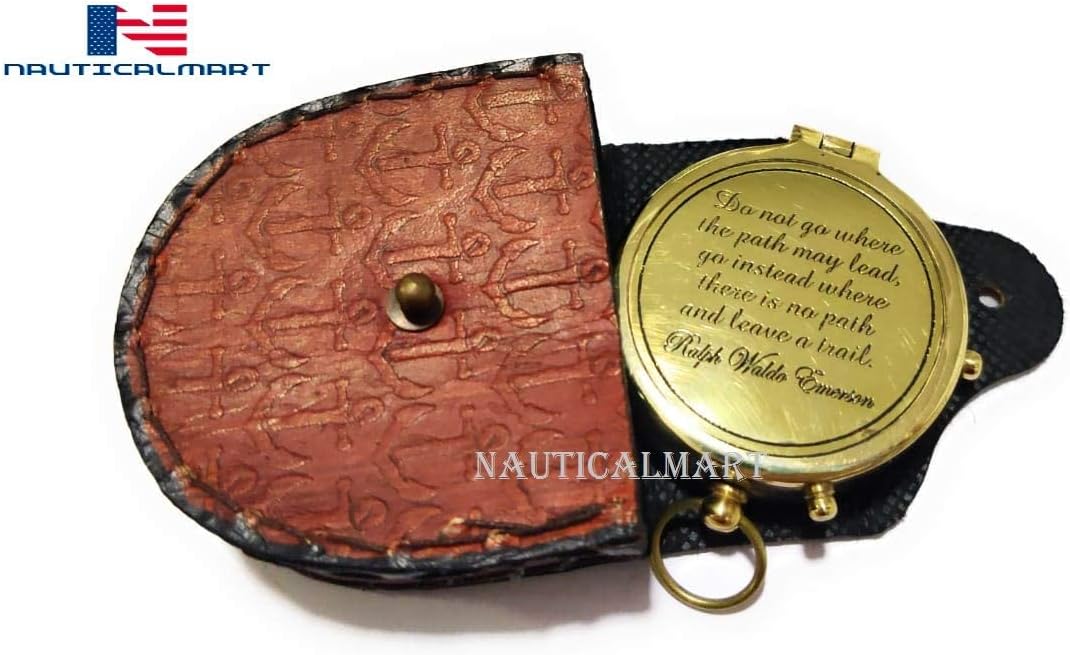 NauticalMart Famous Quote of Ralph Waldo Emerson DO NOT GO Where The Path Compass w/case Engraved Directional Compass for Boys, Graduating Students, Birthday boy, Get Well Soon Gifts image 2