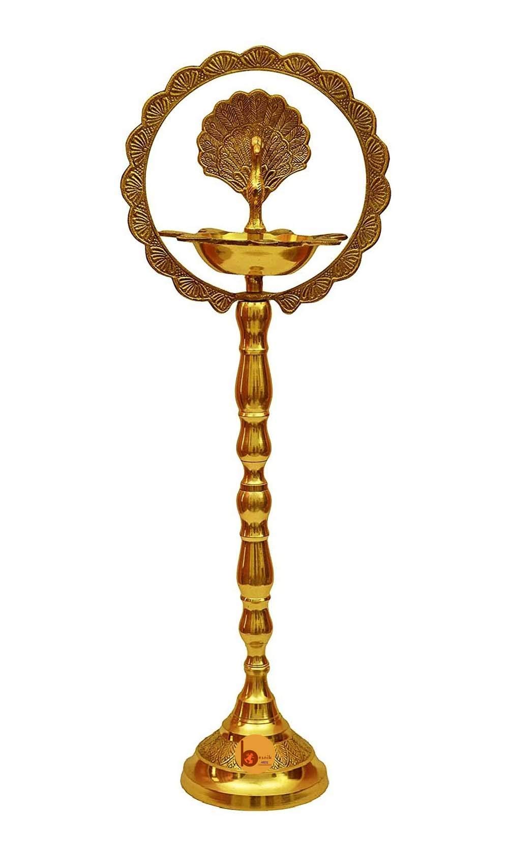 Besnik Art Brass Traditional Handmade 5 Oil Wick Annam Vilakku Kuthuvilakku/Inauguration Lamp for Home Temples Diwali Puja Festival Gifts & Decoration (Height : 14 Inches)