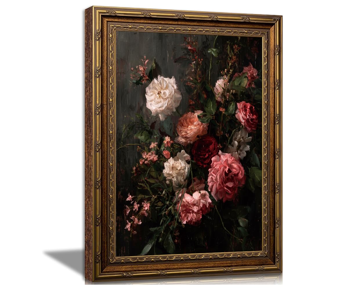Photo 1 of dzbLuck Dark Floral Wall Art, Gothic Botanical Canvas Print