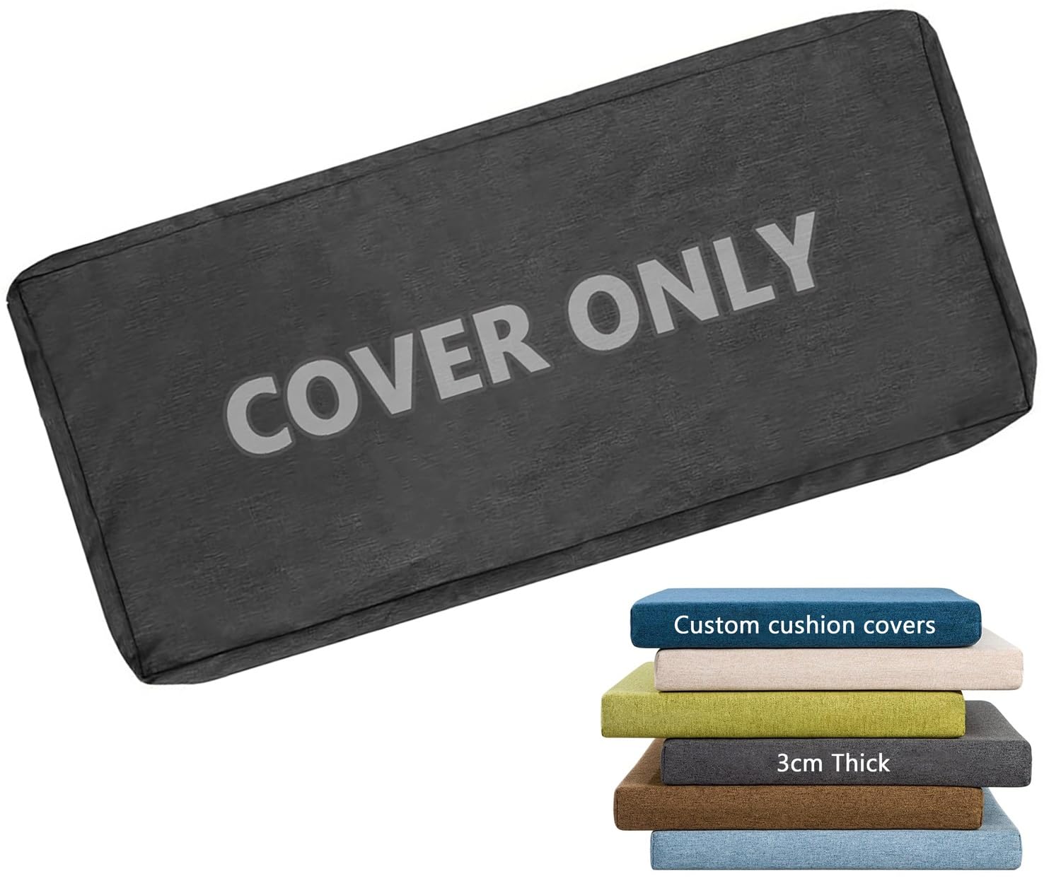 3 cm Thick Bench Cushion Cover Only with Zipper & Ties for Long Window Seat Outdoor Indoor 160 x 60 120 x 40 150 x 50, Linen Fabric Non-Slip Protector Slipcover(Dark Grey,40x130CM) — image 1